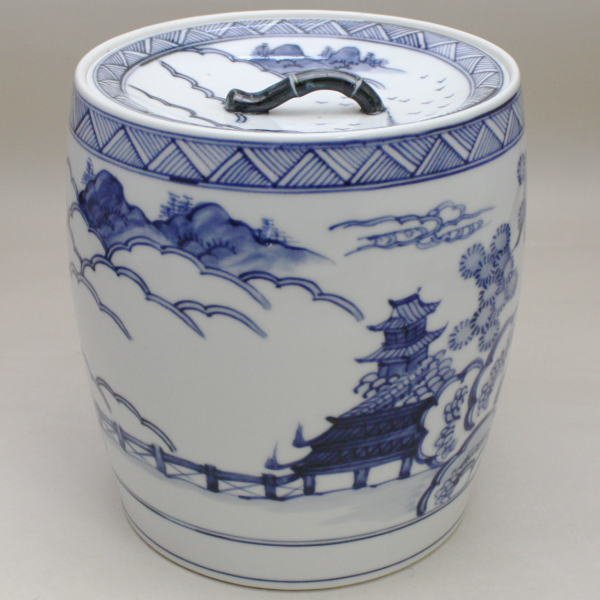 茶器/茶道具 水指（水差し）】 膳所焼き 染付 雲堂 岩崎新定作（陽炎園