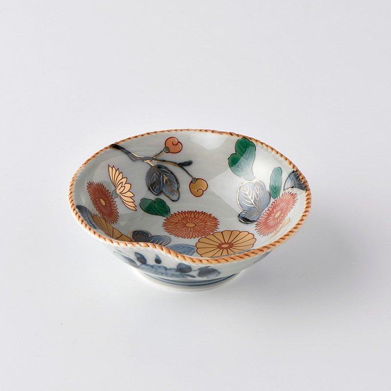 丼 鉢 色絵付 古伊万里 花 菊 ザクロ 窯傷 時代 丼 鉢 色絵付 古伊万里