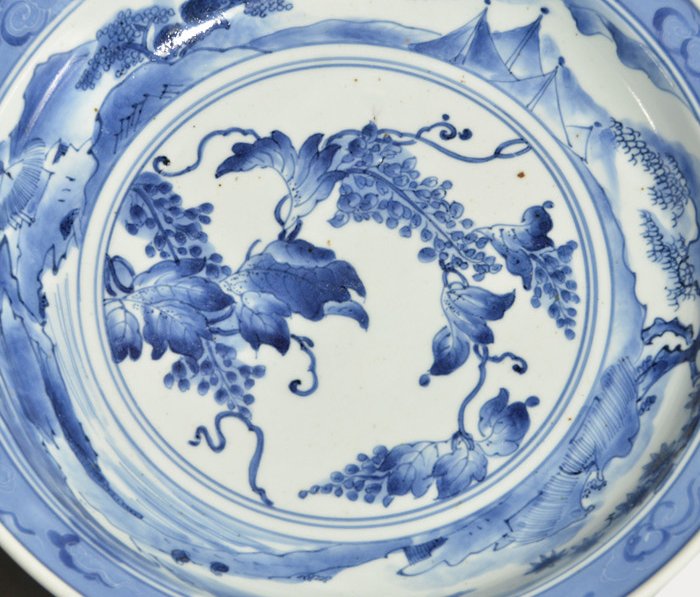 古伊万里(藍九谷様式)染付藤文大皿 江戸時代中期頃 美品 | 古美術ささき