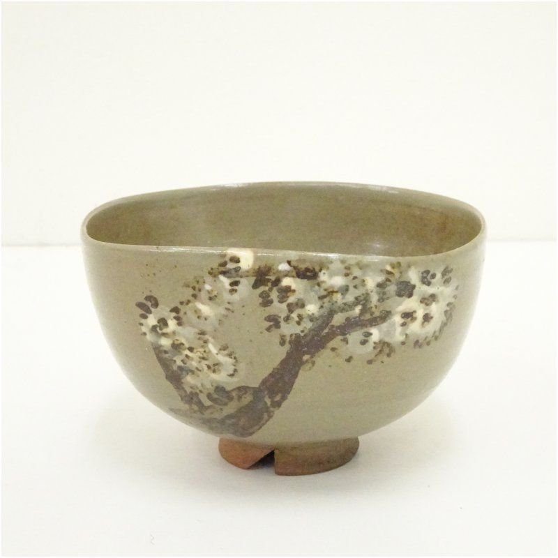 虫明焼 茶碗 茶道具 委託HK◇時代 虫明焼松図茶碗 惺斎書付（茶道具