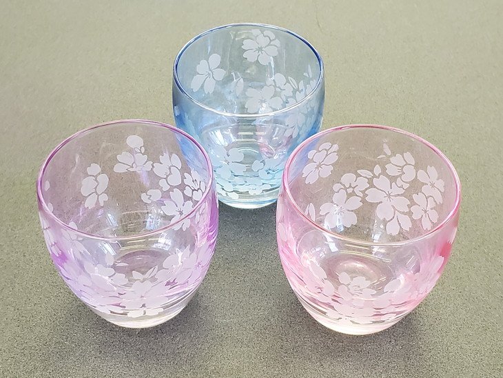 さくらブランド認定」サンドブラスト【桜ぐい呑み】3個セット ※着日