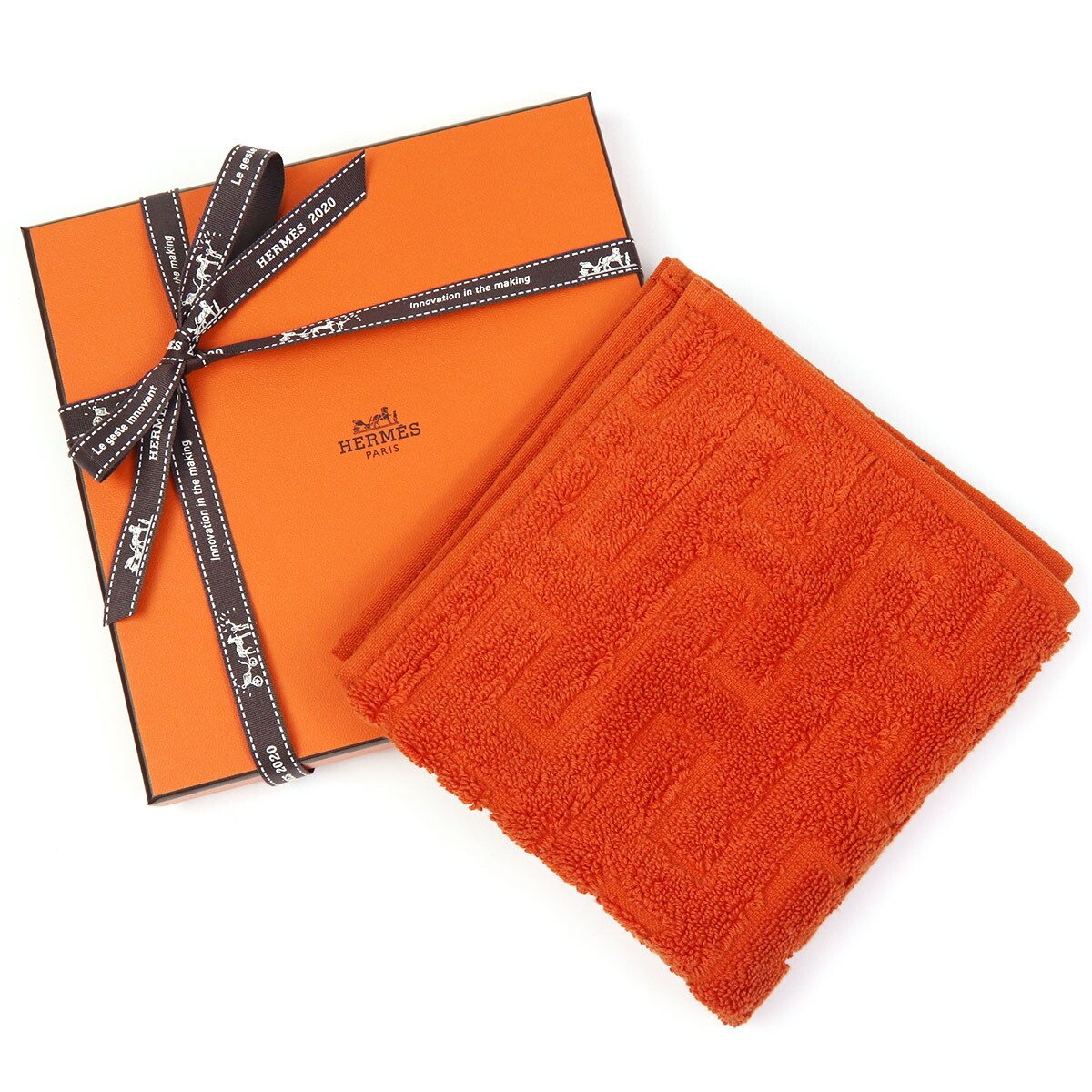 未使用】HERMES エルメス フェイスタオル2枚セット ストア オレンジ 元