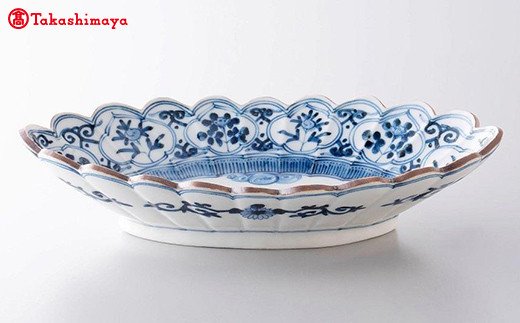 加賀九谷焼〈山本長左〉菊型楕円鉢 花鳥文【高島屋選定品】[60C0622