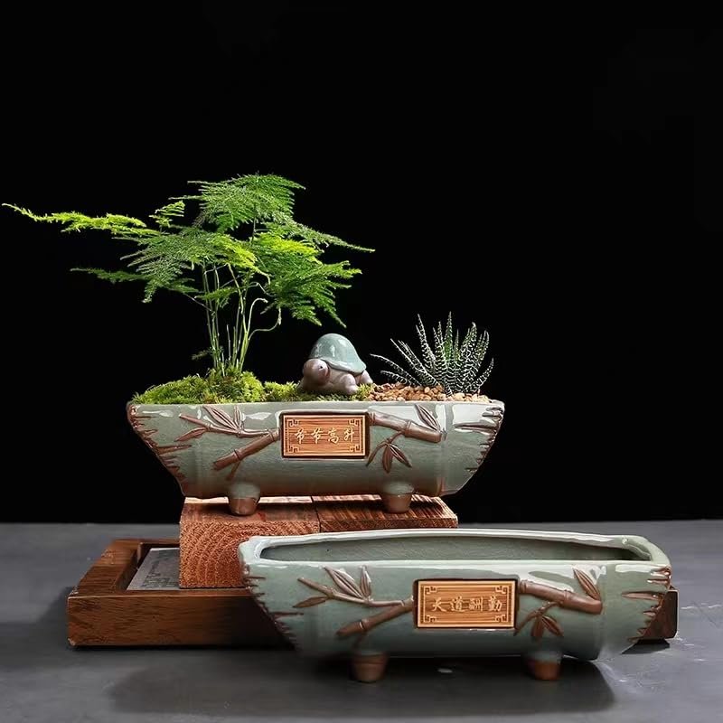 中国風山水図盆栽 陶磁盆 紫砂鉢 大盆栽 小盆栽 中国風山水図盆栽 陶磁