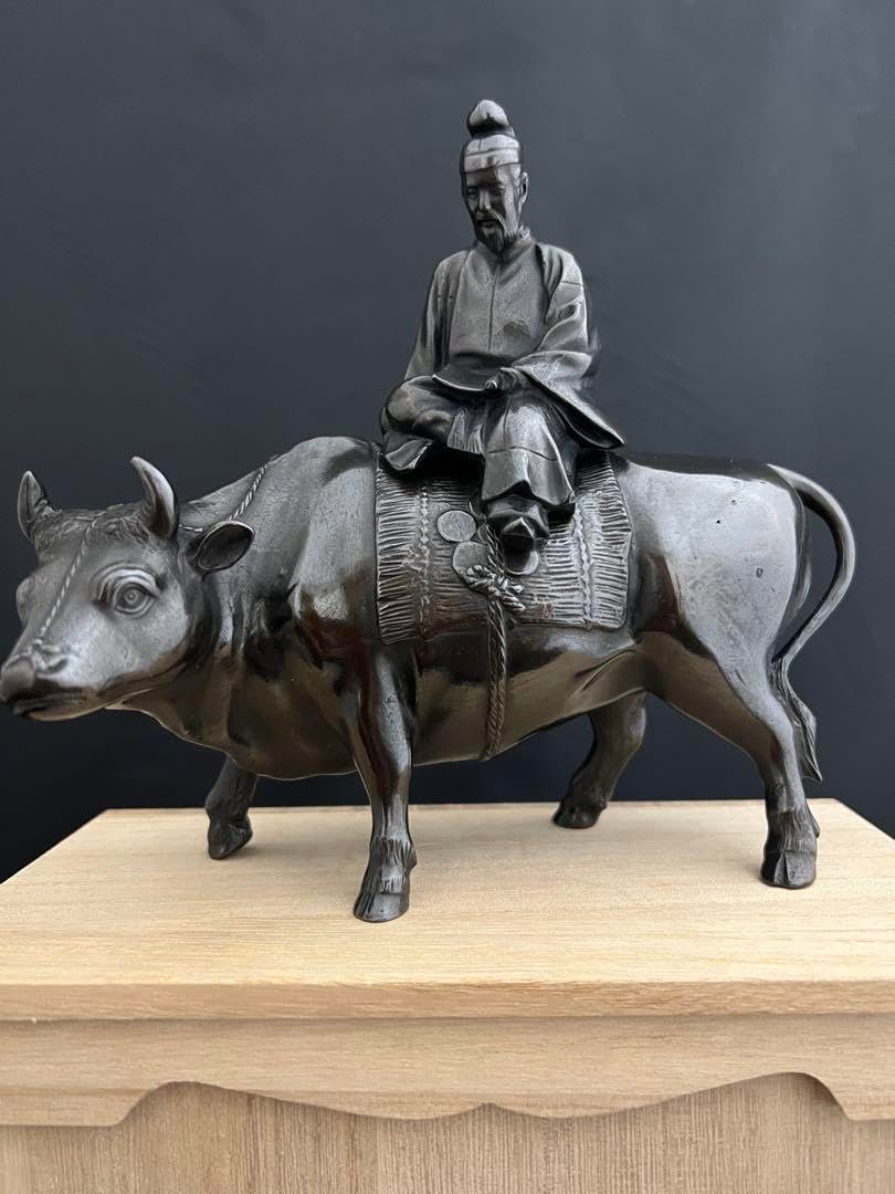 牛乗り 笛吹童子 銅製 彫刻 置物 開運 風水 骨董 インテリア