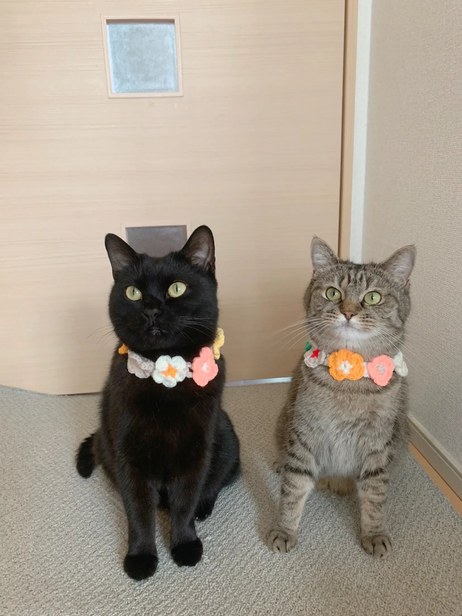 和風つまみ細工付き(ピンク①)わんちゃん猫ちゃん用襟つき首輪