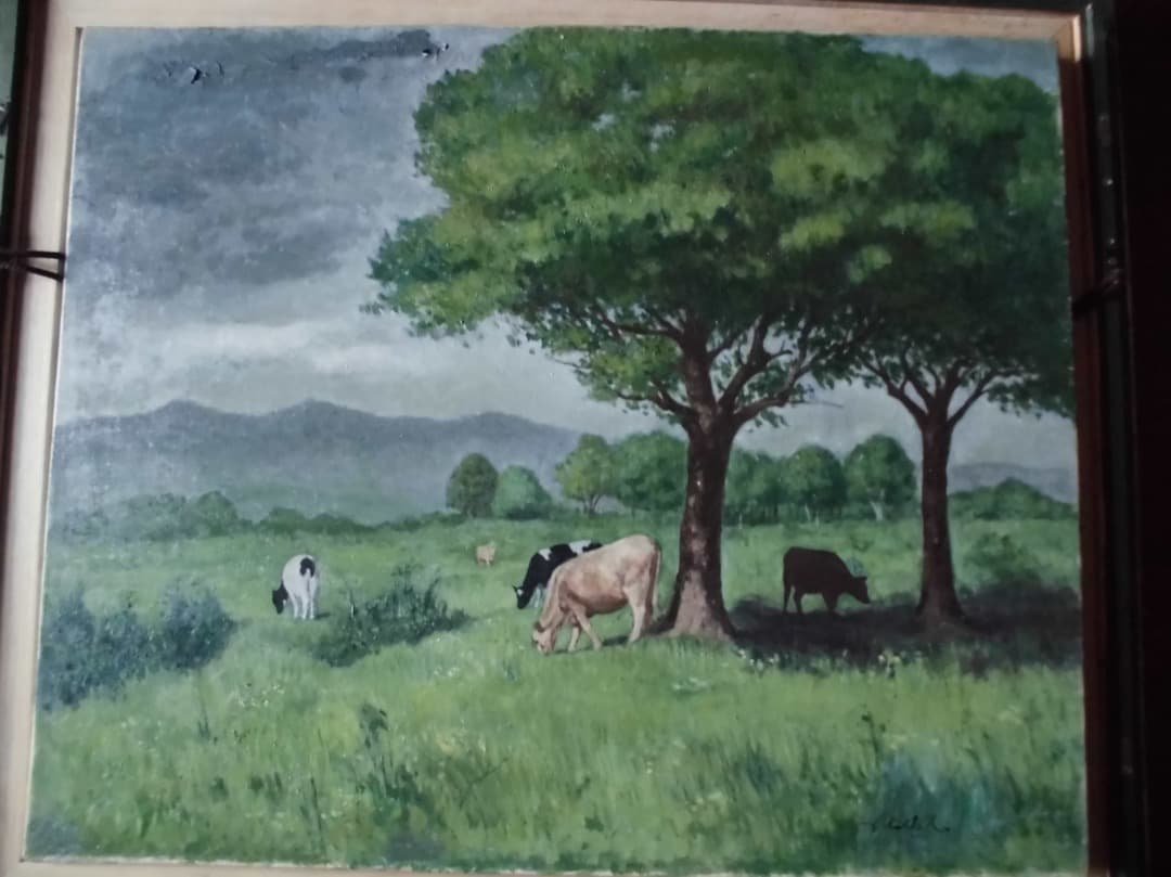 油彩画ミレー　仮題「牛のいる風景」F12サイズ　MUSEE ORSEYシール
