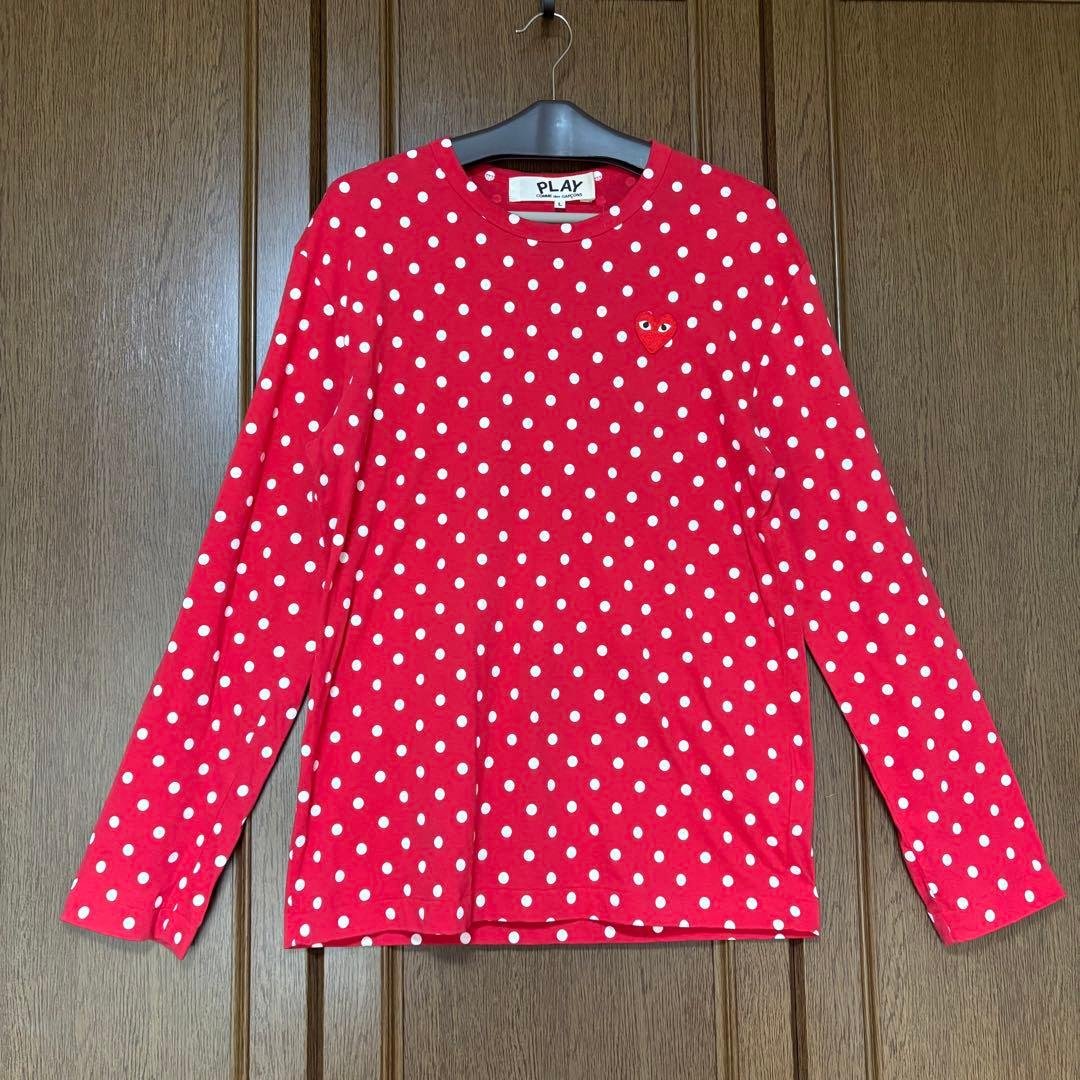 プレイ コムデギャルソン ポルカドット 赤ハート 長袖Tシャツ プレイ コムデギャルソン ネイビーポルカドット 赤ハート 長袖Tシャツ
