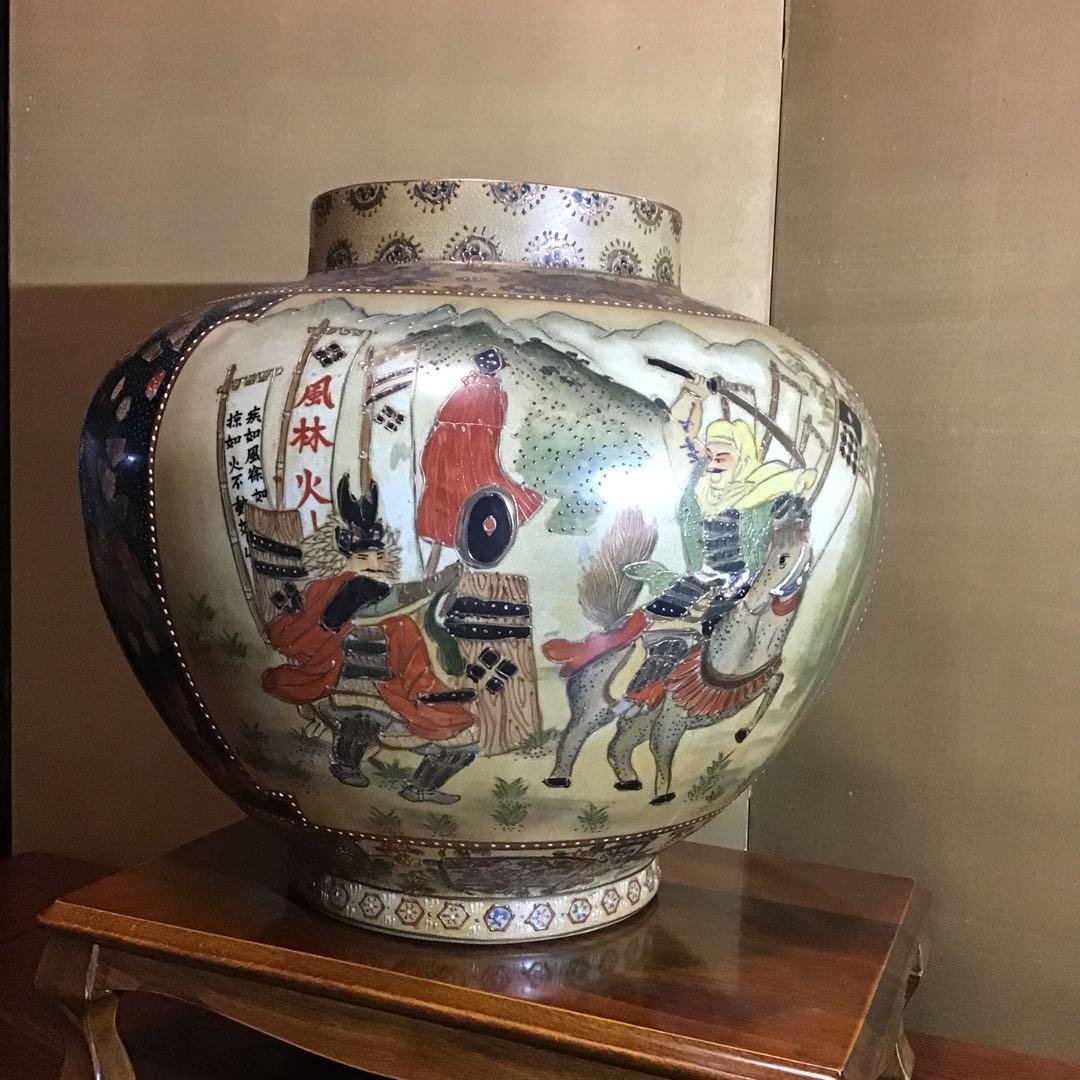 武田信玄x上杉謙信　川中嶋の戦い絵図　木曽義仲、巴御前絵図　九谷焼特大大壺