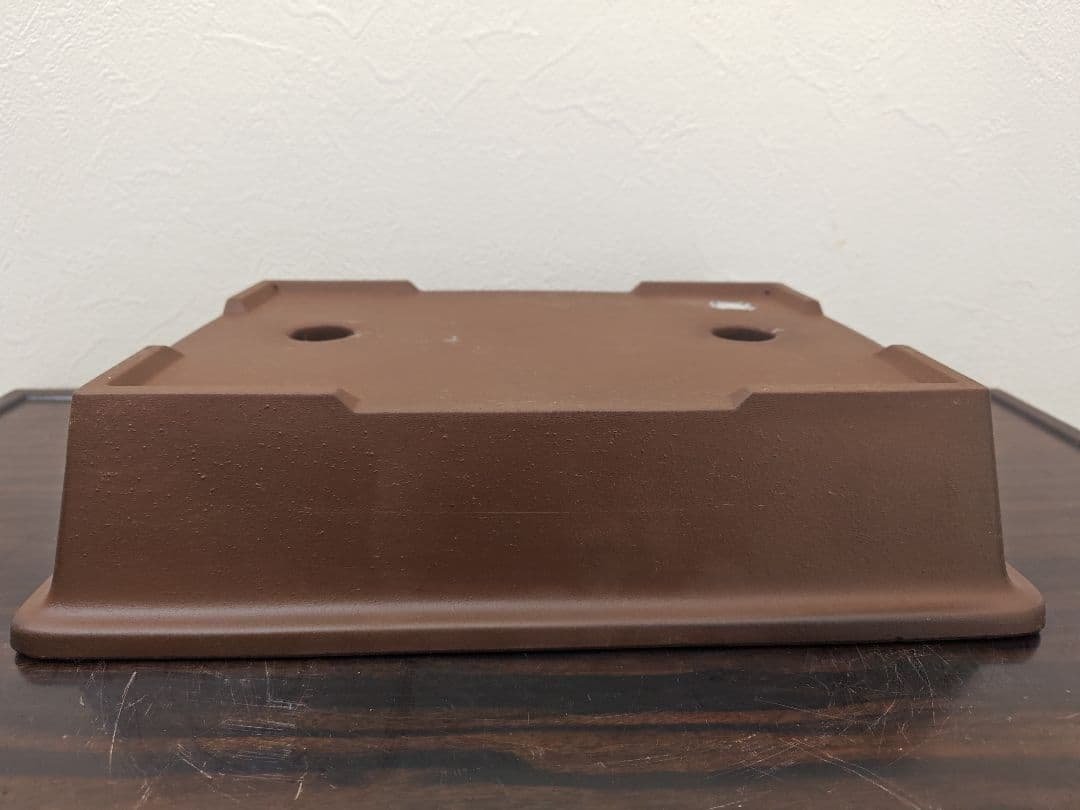 陶器の長方形盆栽鉢 ブラウン 約33cm ×24cm×7.8cm　落款　開洋