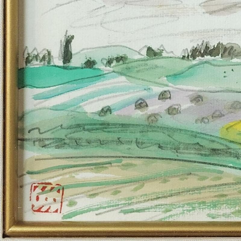☆小野州一☆「富良野風景」水彩画　色紙135X120ｍｍ　新品額！