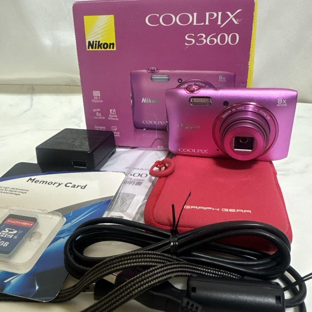 ✨美品✨Nikon COOLPIX S3600 ピンク　ニコン　外箱SDカード付 Nikon COOLPIX S3600 16MP Digital Camera – Pink – Lens Shutter