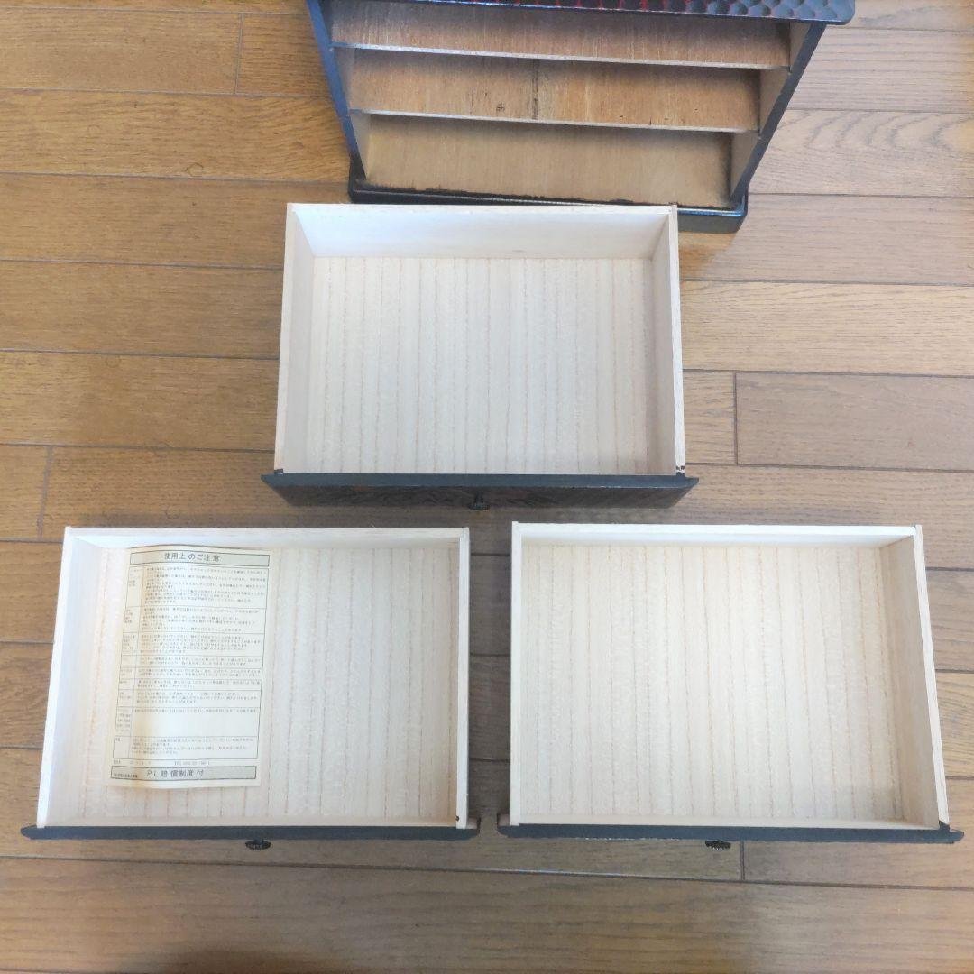 鎌倉彫漆器 牡丹柄 文箱 引き出し3つ - 工芸品ファッション