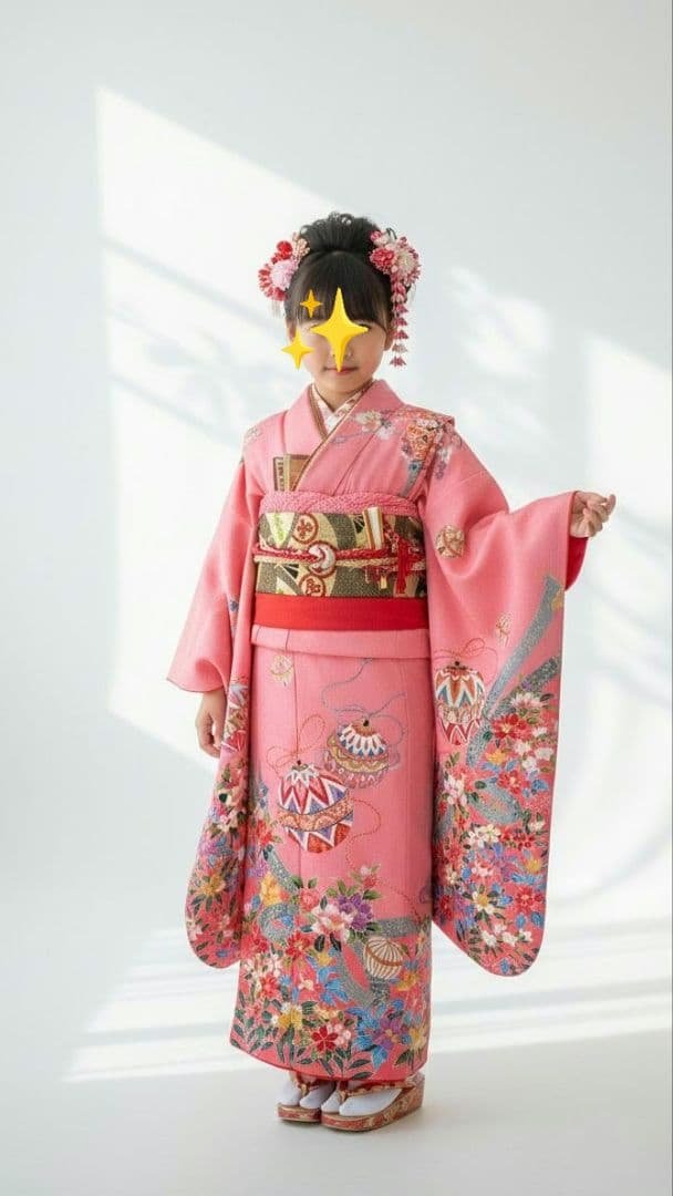 7歳　ピンク鈴　七五三　お着物・帯セット