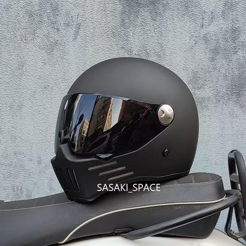 レトロ バイク オンロード ヘルメット フルフェイスヘルメット　マッド黒　XL