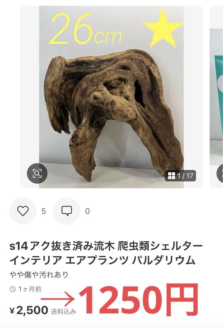 k42アク抜き済み流木 爬虫類シェルター レイアウト用 インテリア エア