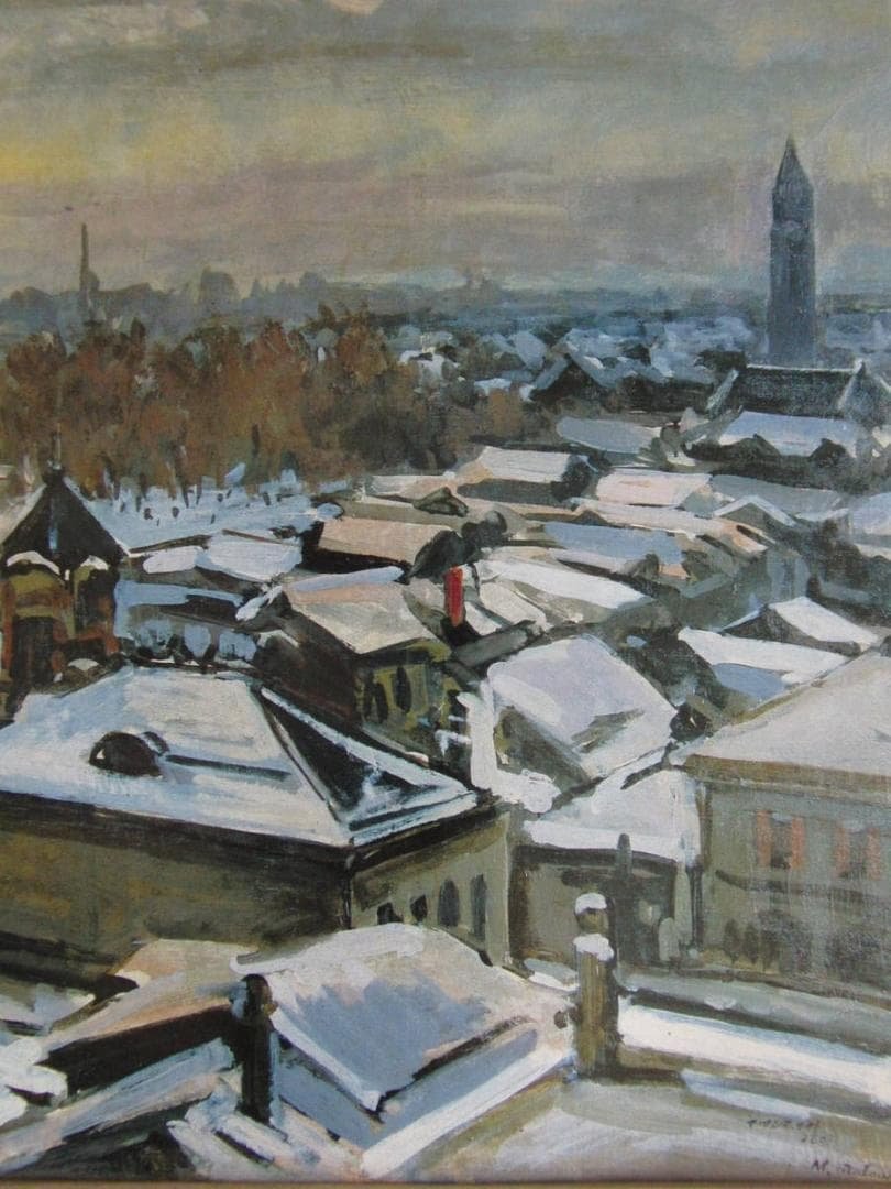 松島正幸、【札幌雪日】、希少な大判額装用画集より、美品、日本人画家、新品額装付