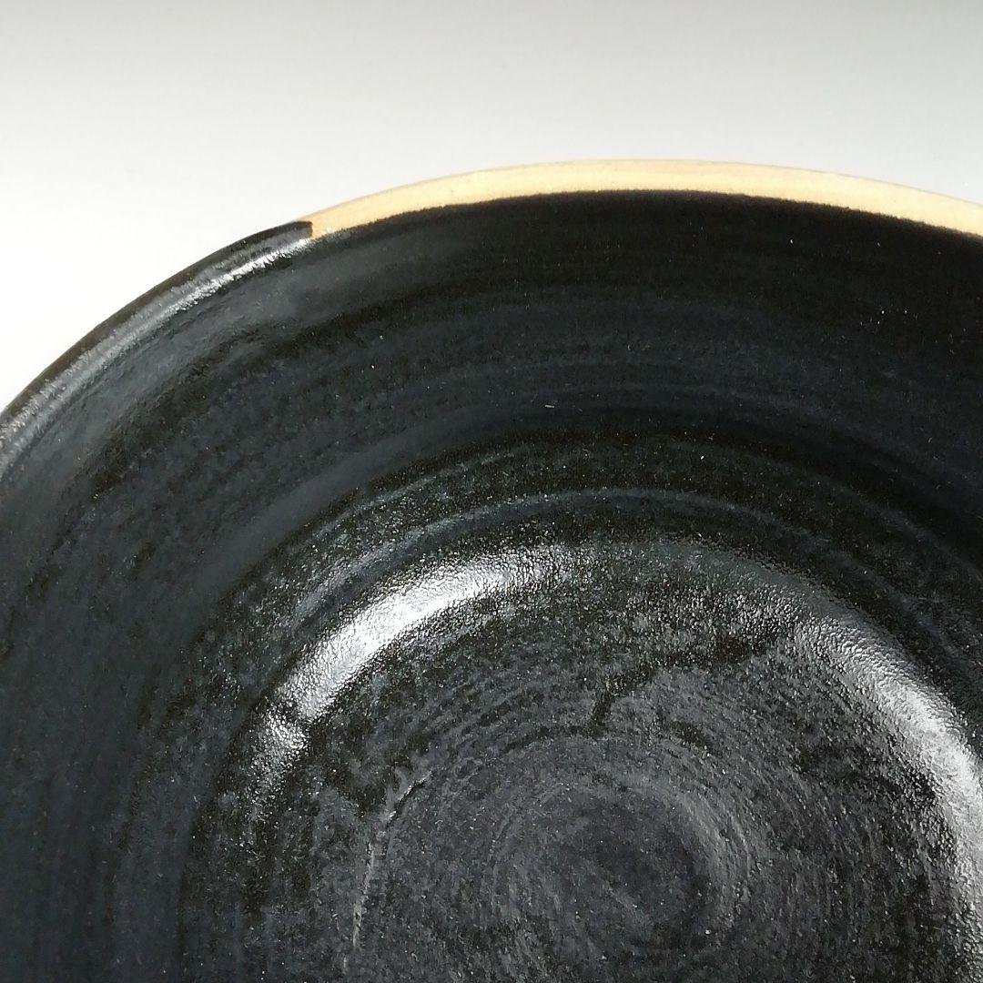 S929 茶碗 『黒織部茶碗』『御題 語』『寺田康雄 作』 共箱 抹茶碗