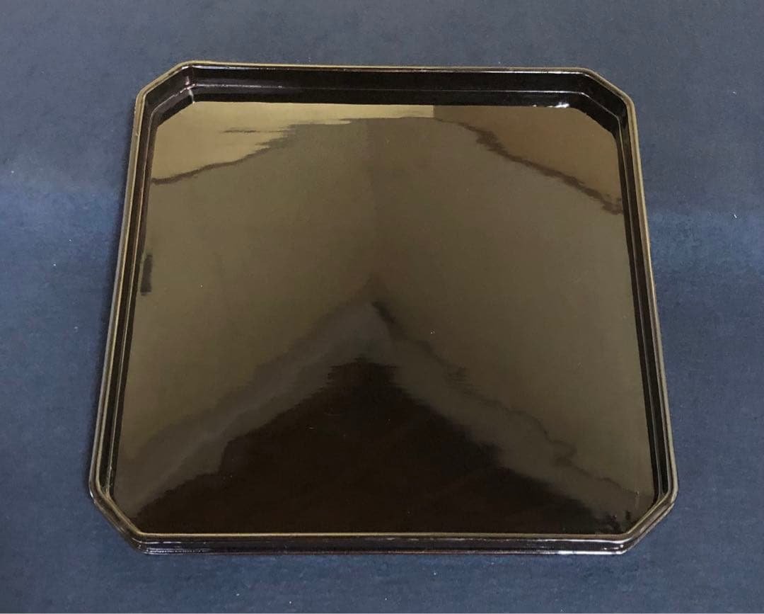 《R》時代 黒塗 隅切膳10客 在銘 木製漆器 共箱　260108き1