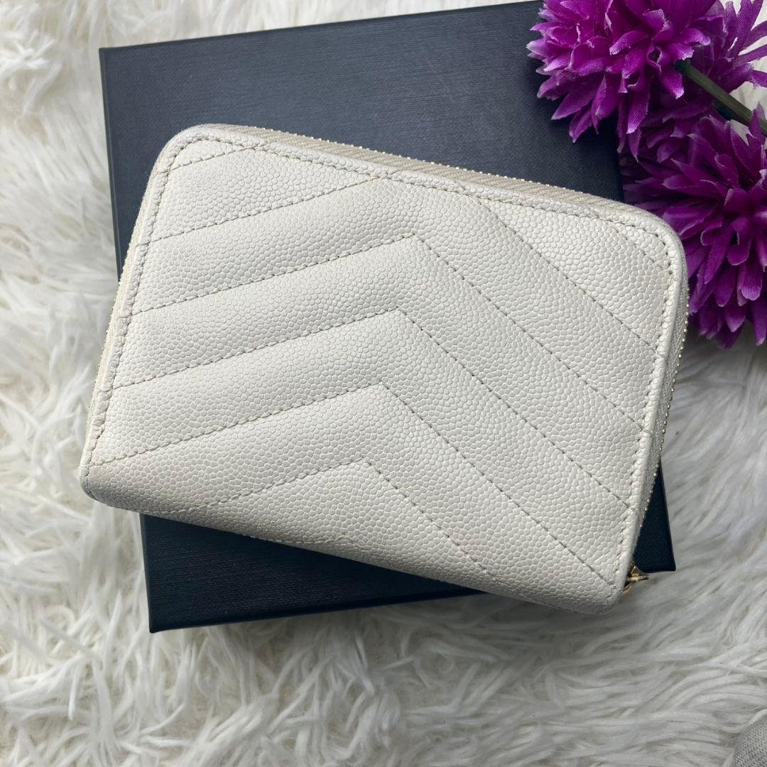 極美品✨イヴサンローラン YSL 財布 コンパクト ホワイト系 レディース